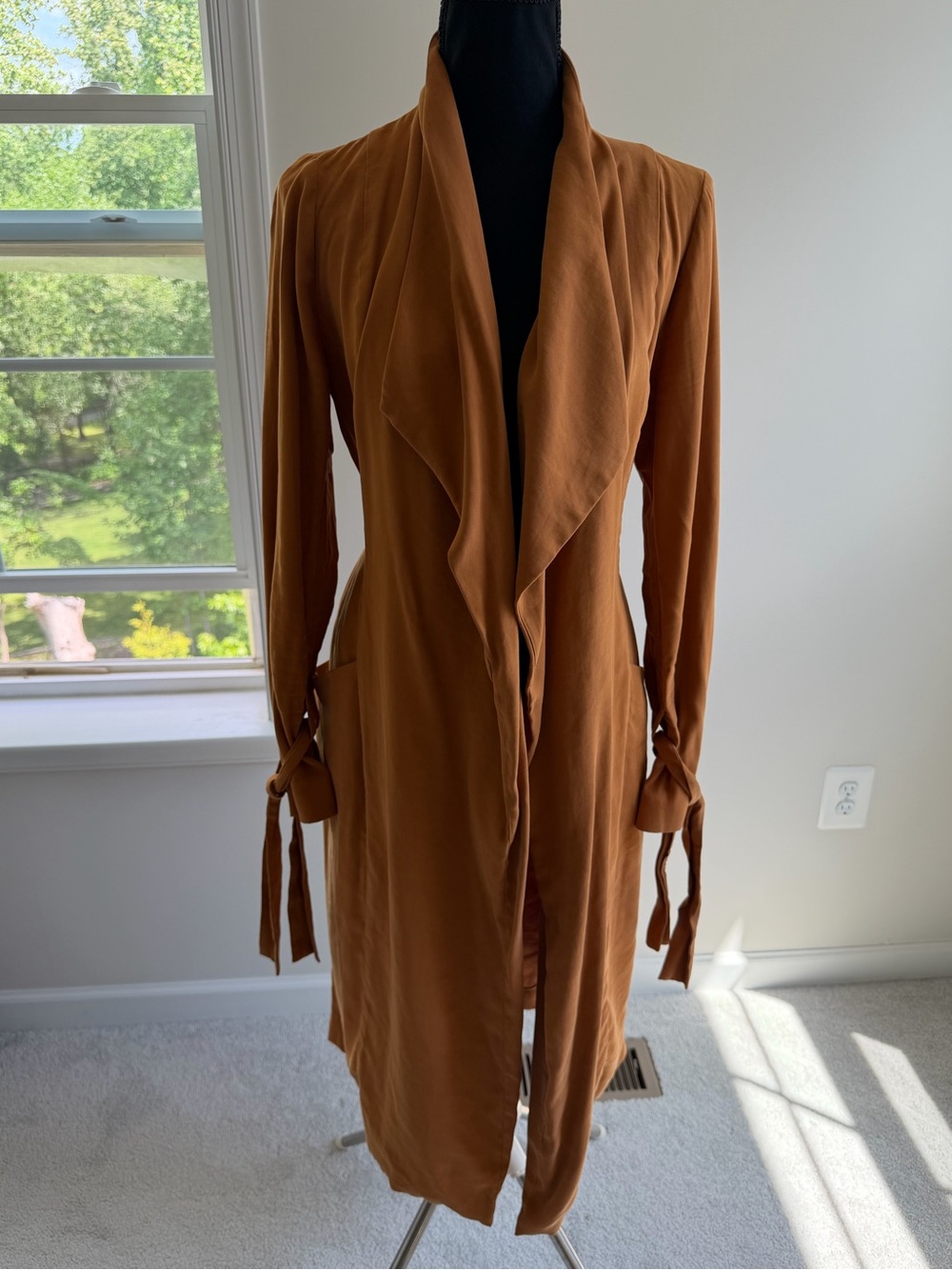 Express Camel Waterfall Cardigan Jacket Tie Waist Size S Elegant Chic - Picture 7 of 8